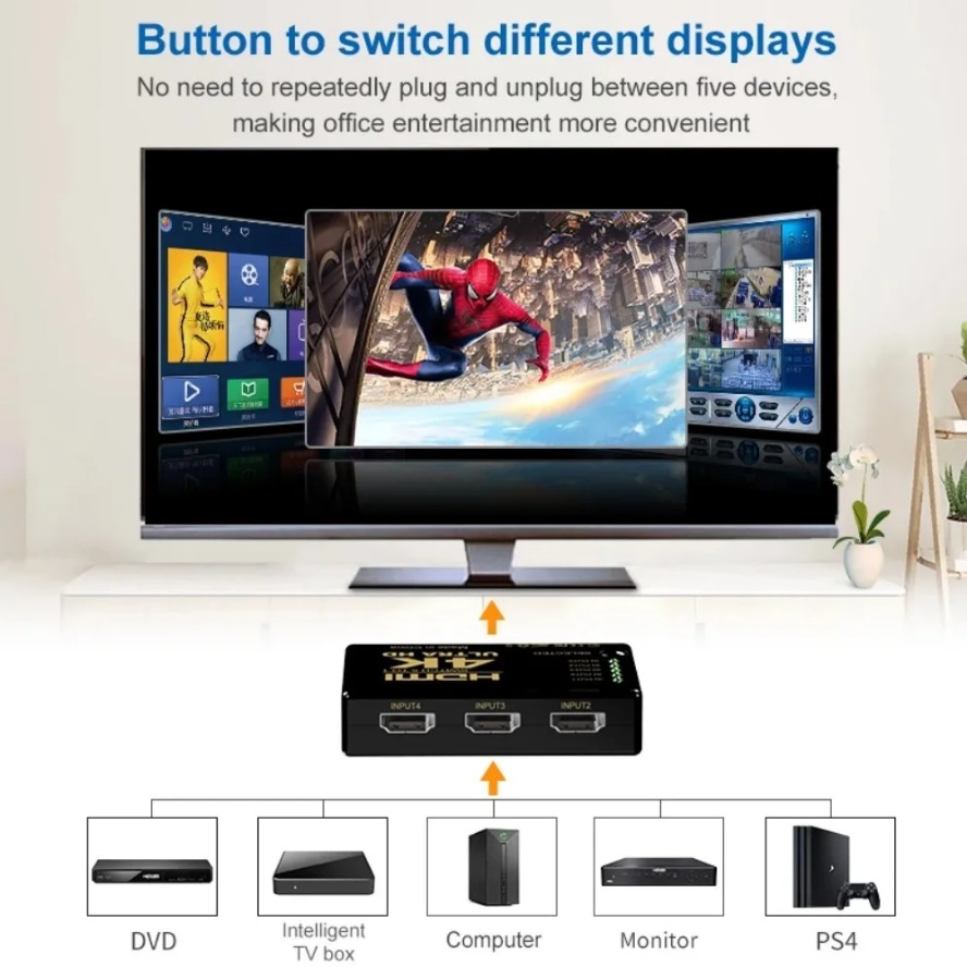 4K HDMI Switch 5 in 1 Out HDMI - Esports Gaming Hub ulasan dan harga