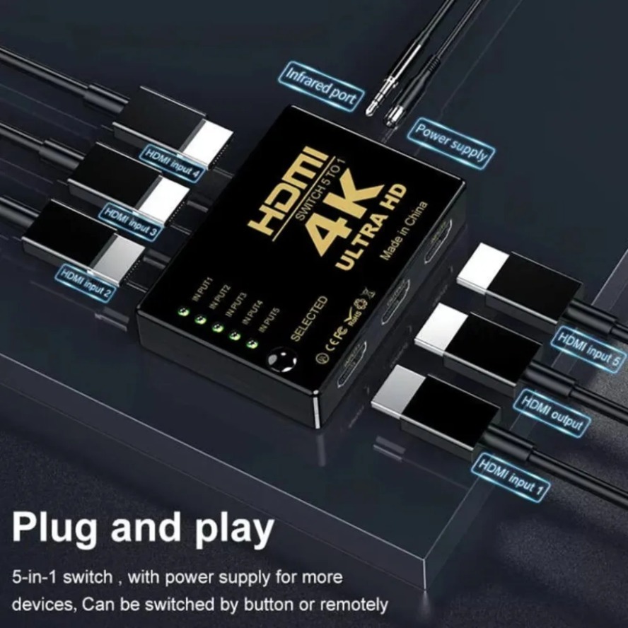 4K HDMI Switch 5 in 1 Out HDMI - Esports Gaming Hub ulasan dan harga