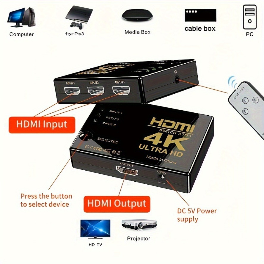 4K HDMI Switch 5 in 1 Out HDMI - Esports Gaming Hub ulasan dan harga