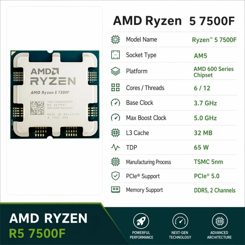 Gaming CPU AMD Ryzen 5 7500F 6 - Esports Gaming Brands ulasan dan harga