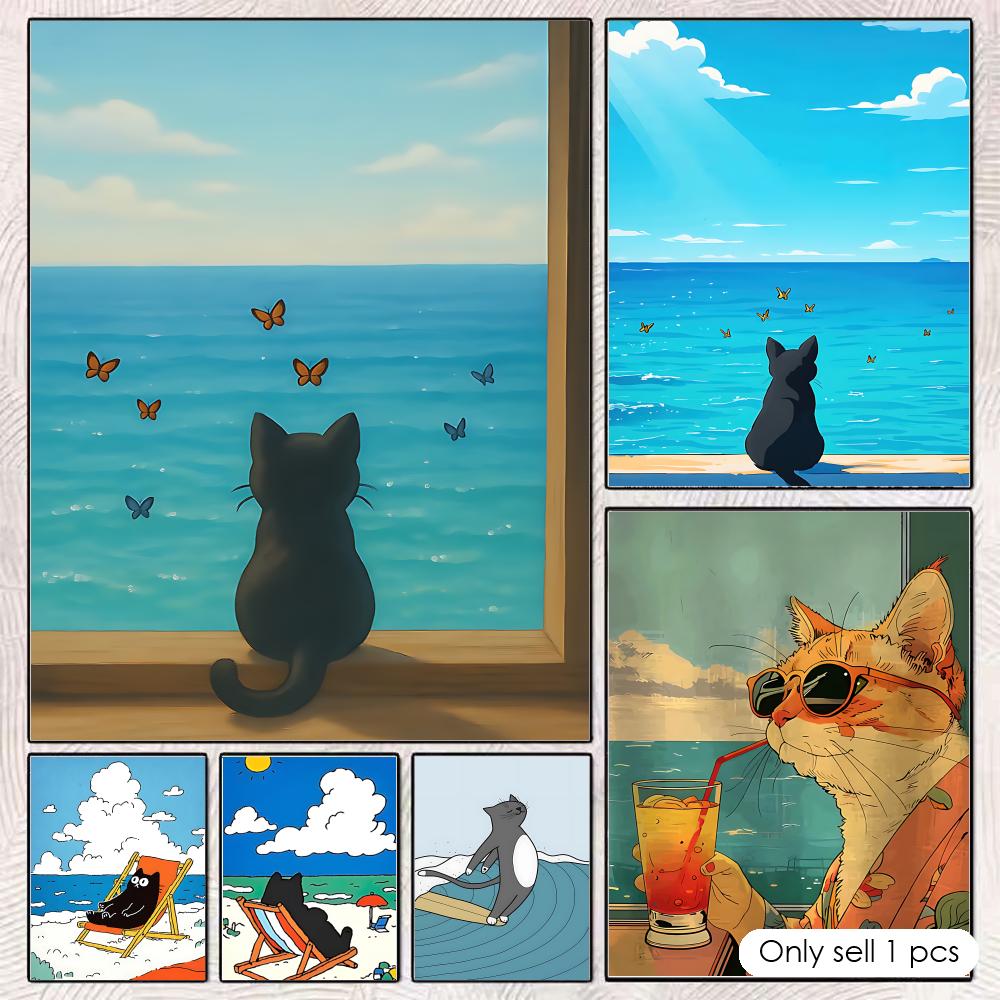 Cat on Beach Poster Wall Art R - Esports Gaming Wallpaper ulasan dan harga