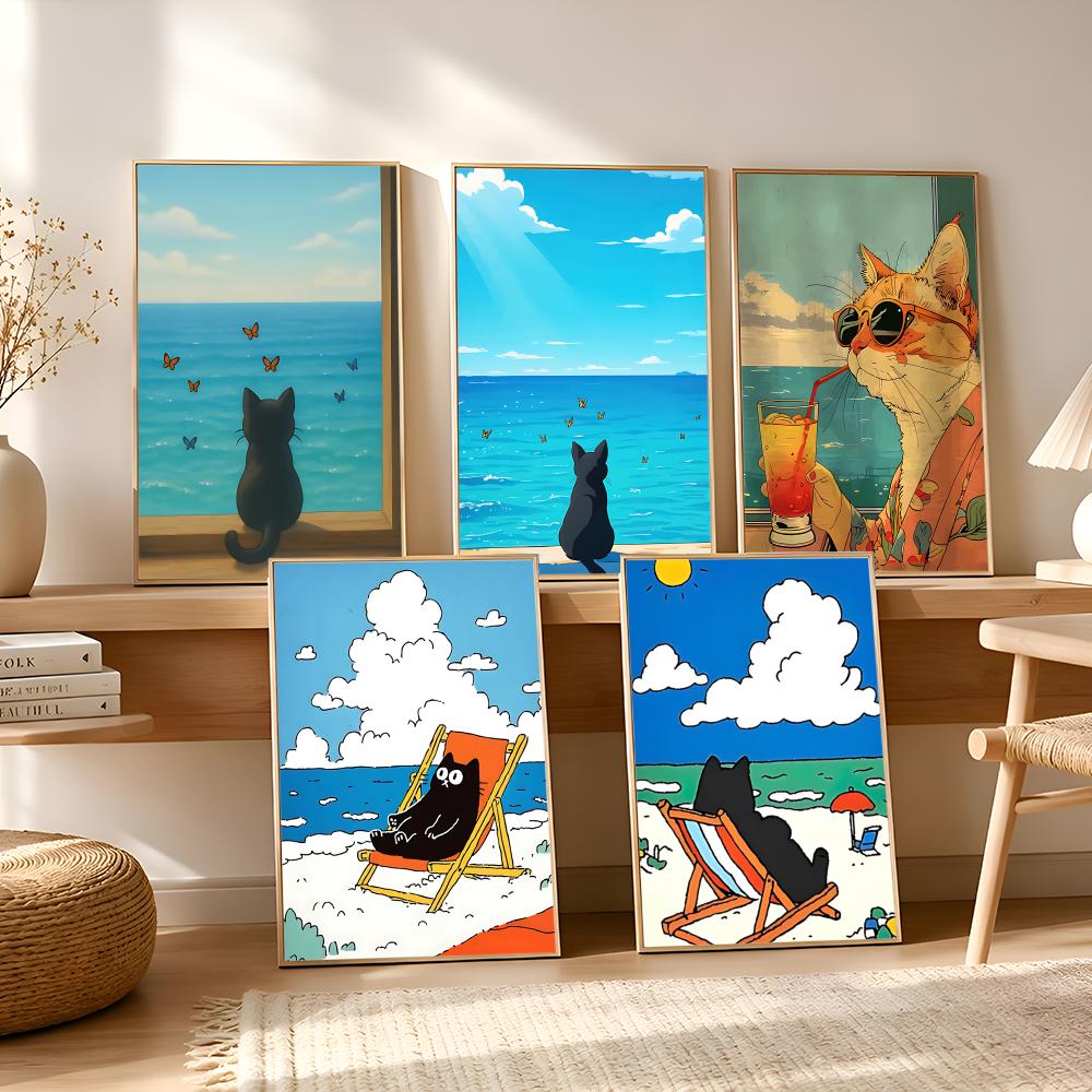 Cat on Beach Poster Wall Art R - Esports Gaming Wallpaper ulasan dan harga